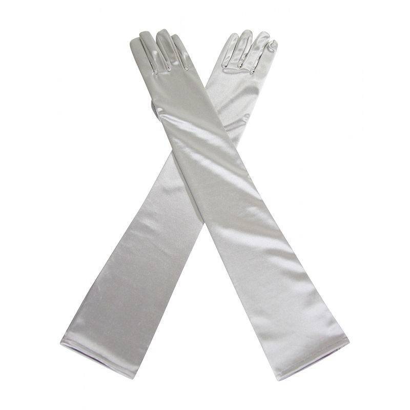 Silver Satin Long Glamorous Formal Gloves