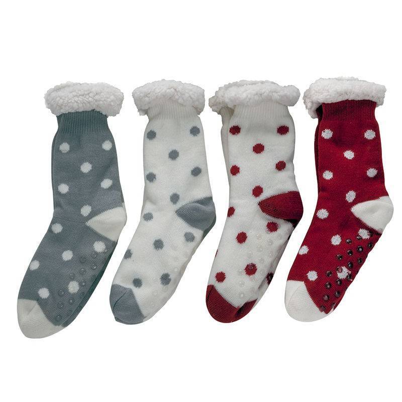 Polka Dot Design Fluffy Rubber Soled Socks