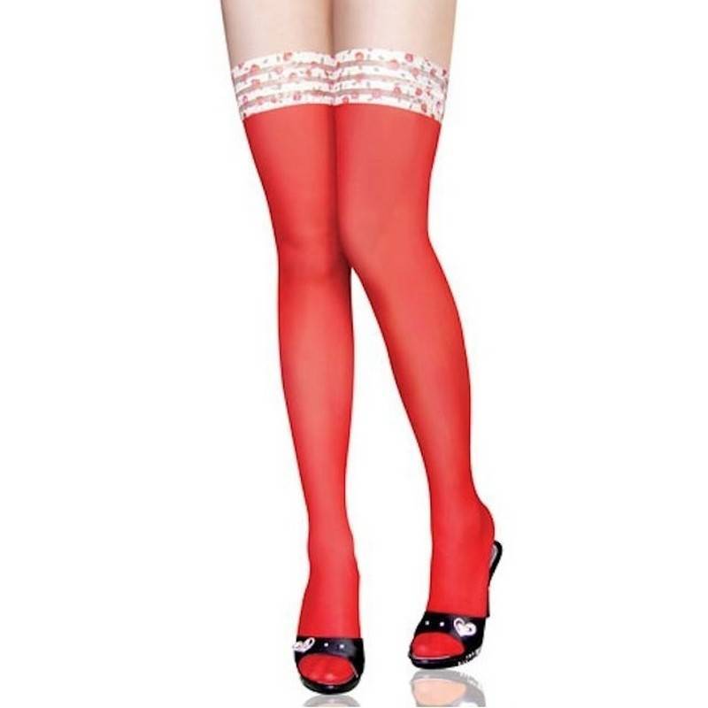 Red Ruffle Thigh High Stockings