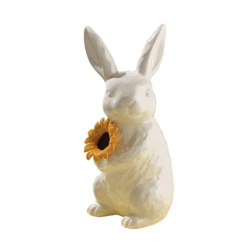 Bunny Figurine with Sunflower Ceramic Vase