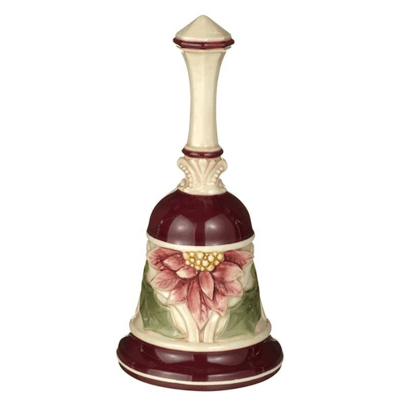 Poinsettia Design Ceramic Christmas Bell