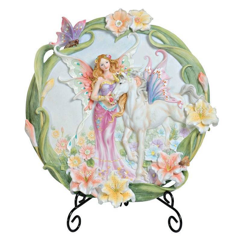 Fairy & Unicorn Sculpted Plate with Metal Stand