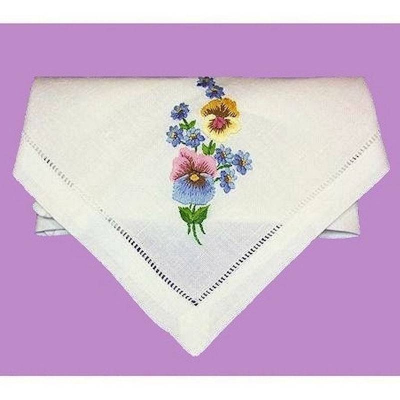 Pansy Design Handmade Hand Embroidered Linen Napkin