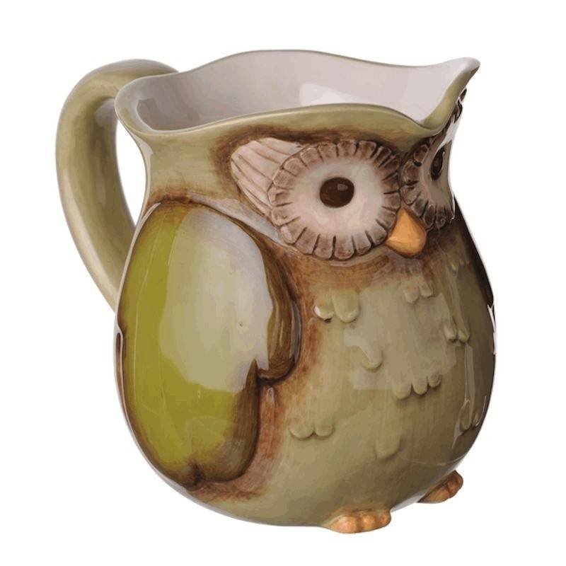 Crimson Hollow Owl Figurine Small Serving Pitcher