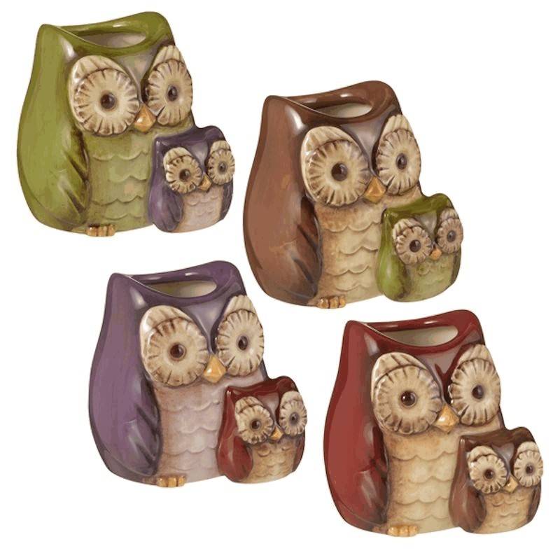 Crimson Hollow Owl Figurine Toothpick Holder