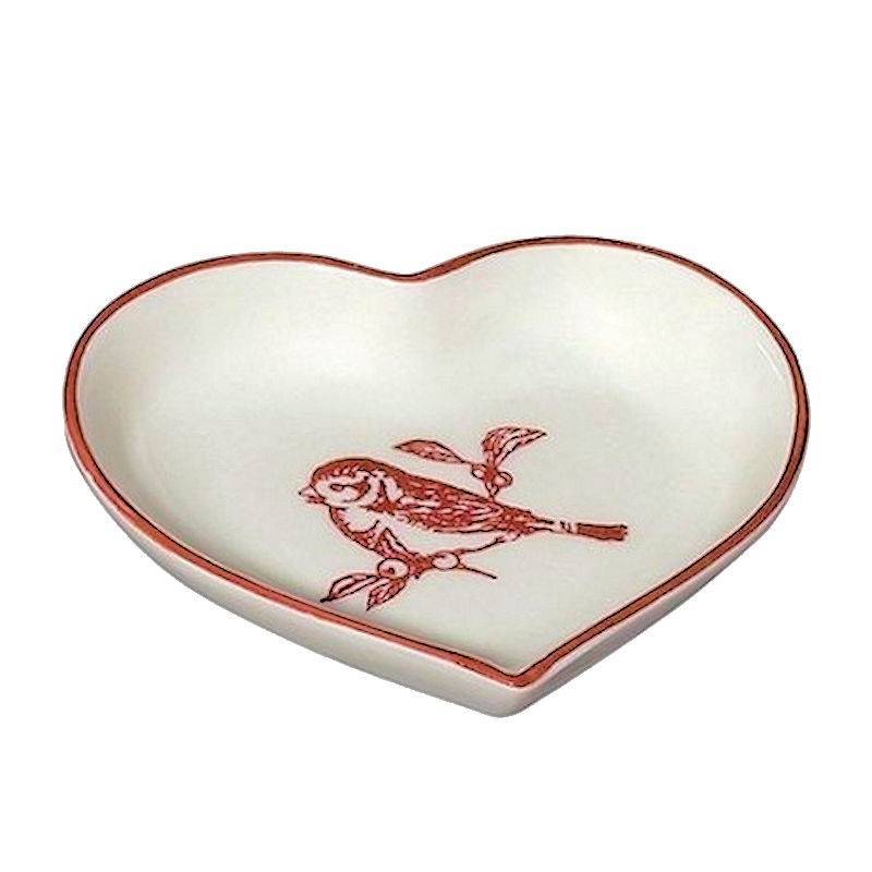 Red Bird Heart Shape Ring Holder Bowl