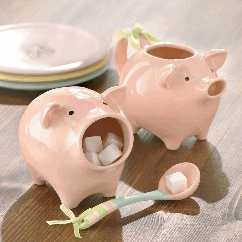 Pink Pig Figurine Ceramic Sugar Bowl by Grasslands Road