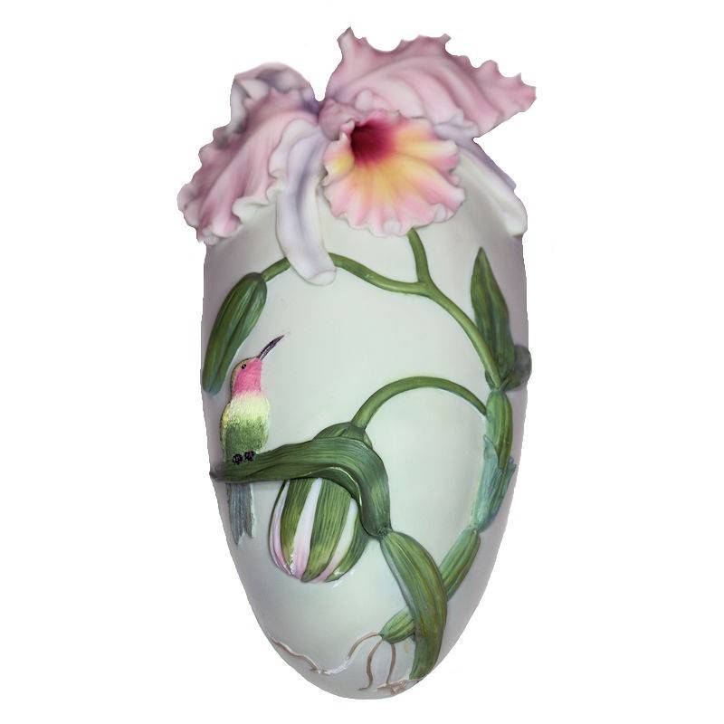 Orchid & Hummingbird Sculpted Wall Vase