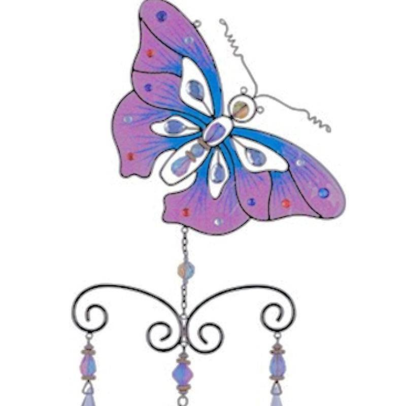 Purple Butterfly Figurine Wind Chime Garden Ornament