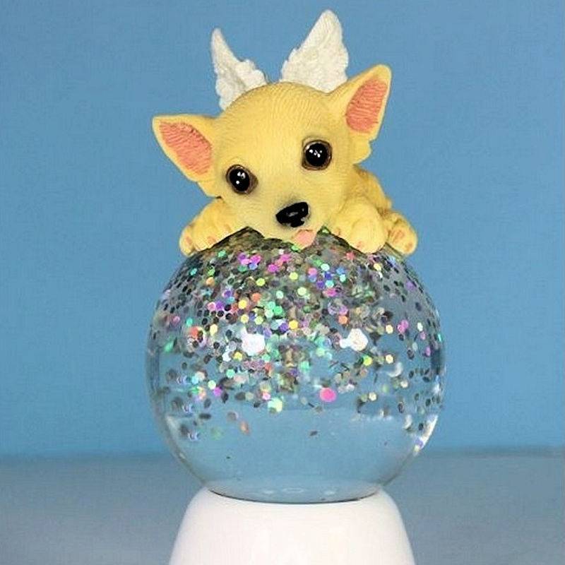 Chihuahua Dog Angel Figurine Light Up Glitter Globe