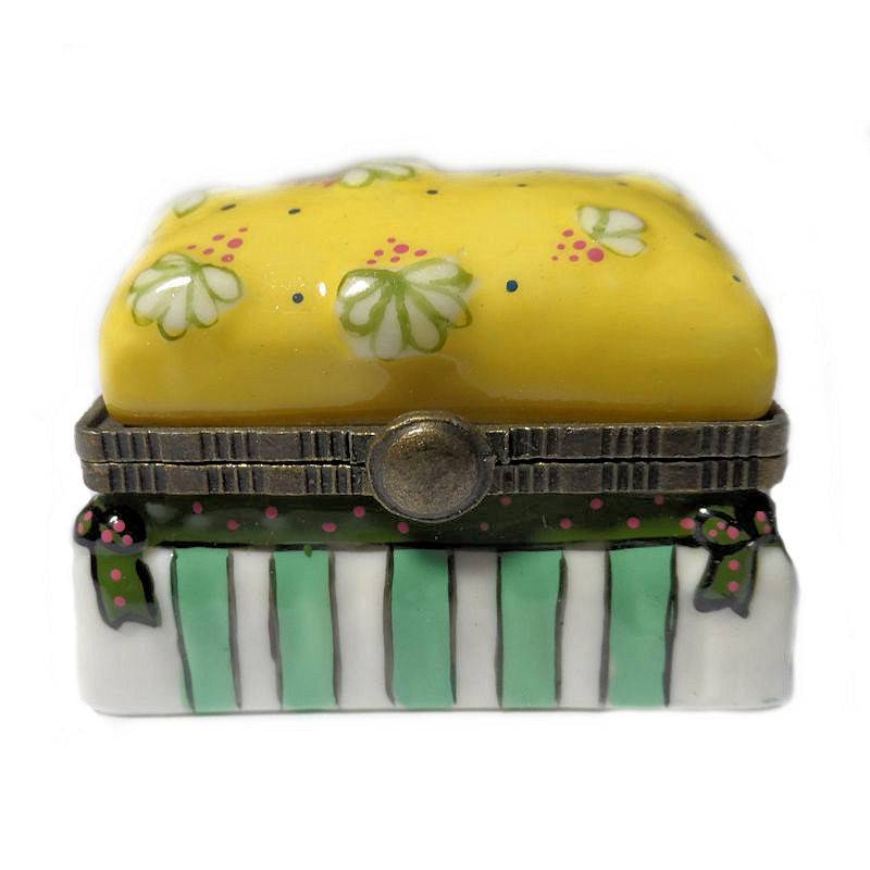 Ottoman or Trunk Figurine Trinket Box with Yellow Floral Lid