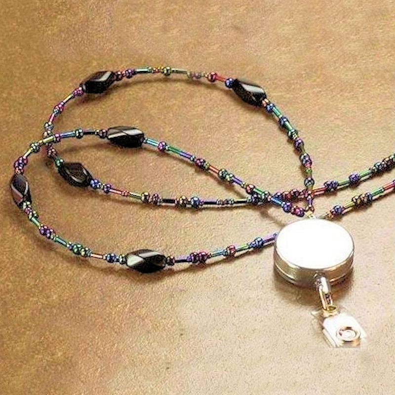 Popover Base Beaded Bronze Necklace Badge Holder or Lanyard