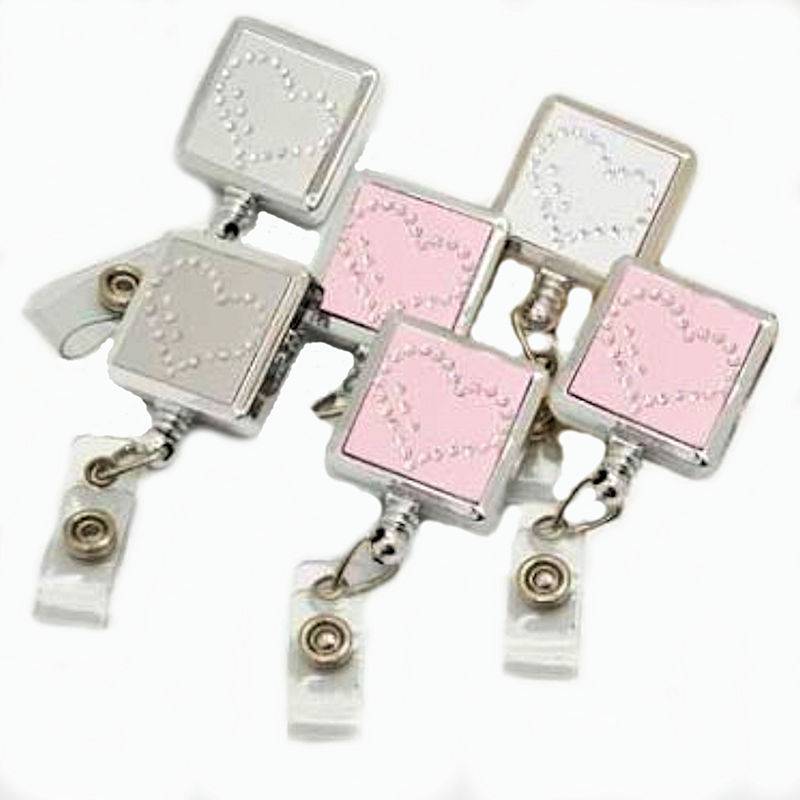 Sparkle Hearts Square Metal Badge Holder or Lanyard