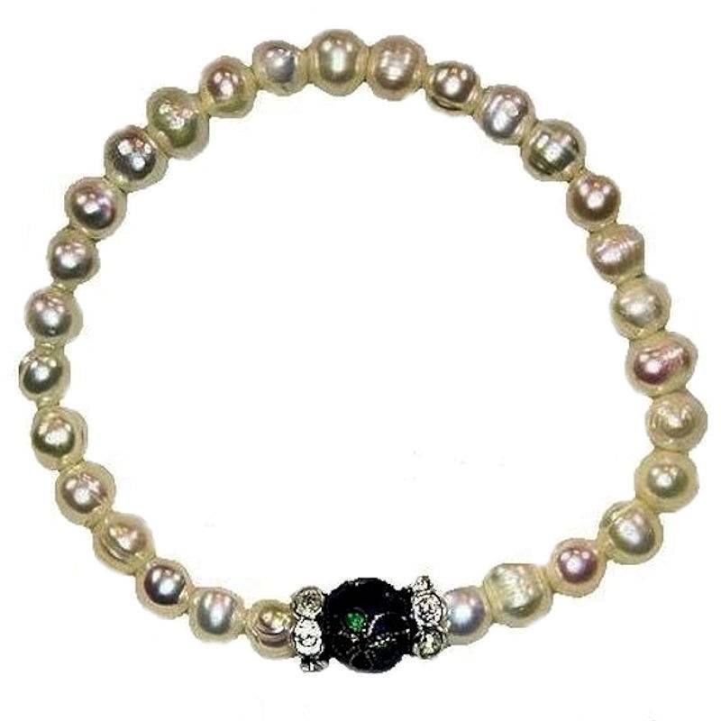 Genuine Pearl & Blue Cloisonne Bead Bracelet