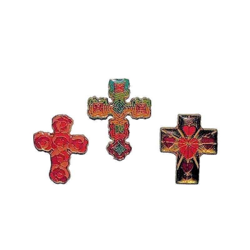 Cross Lapel Pin or Brooch Colorful Patterns