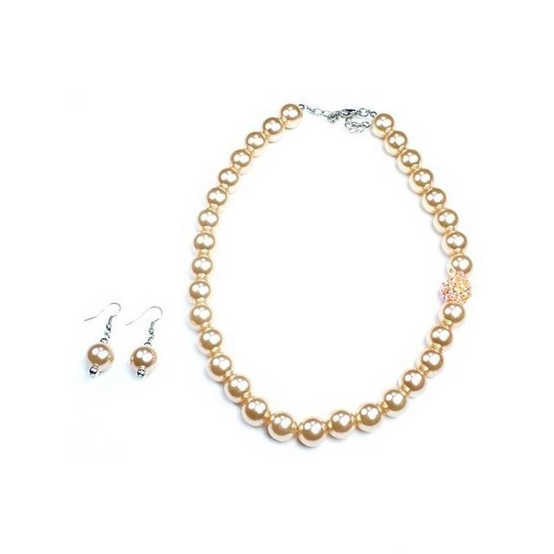 Champagne Pearls Necklace & Earrings Jewelry Set