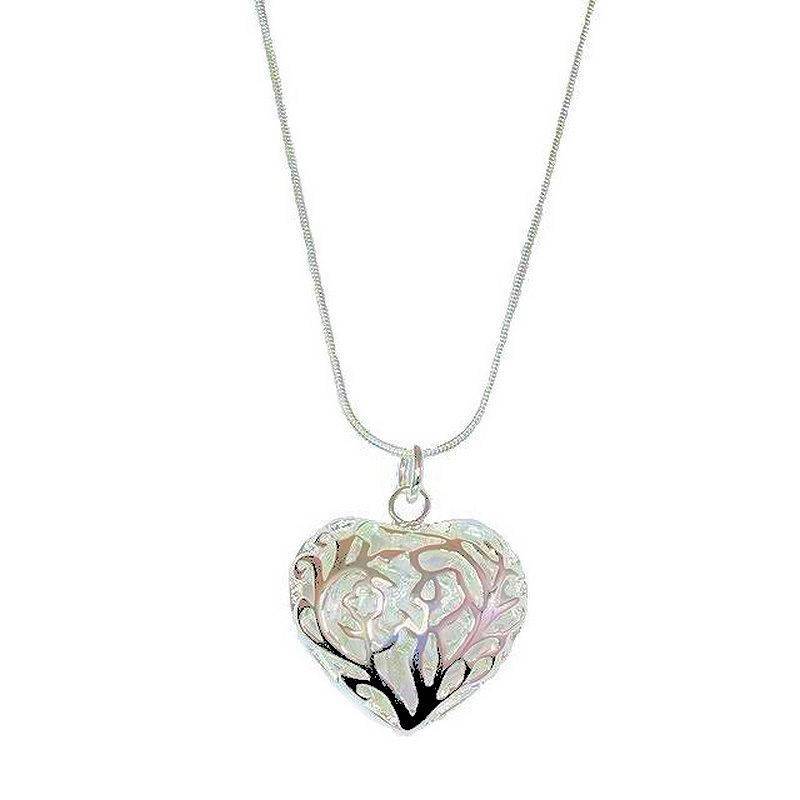 Filigree 3D Silver Heart Necklace & Earrings Jewelry Set