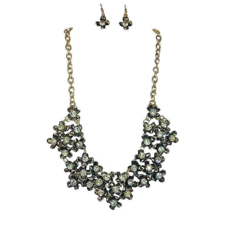 Floral Crystal Explosion Necklace & Earrings Jewelry Set