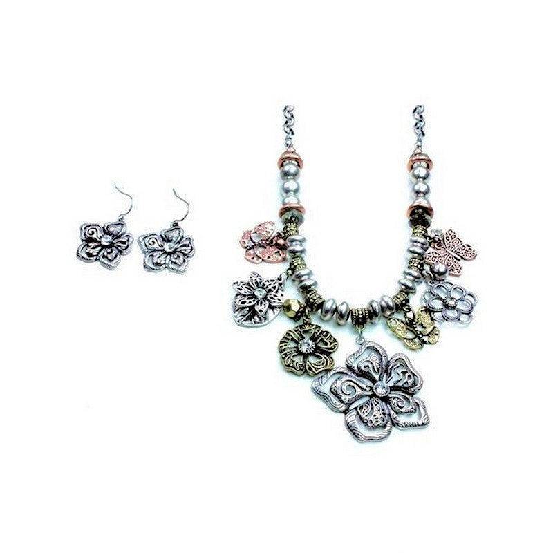 Flowers & Butterflies Necklace & Earrings Jewelry Set