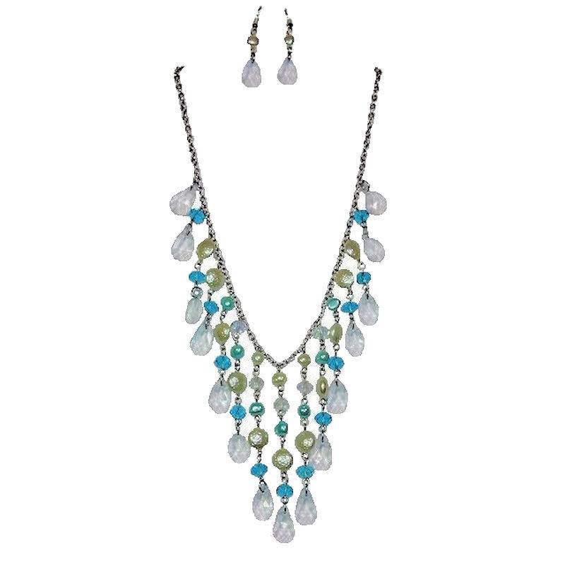 Teal Chandelier Dream Necklace & Earrings Jewelry Set