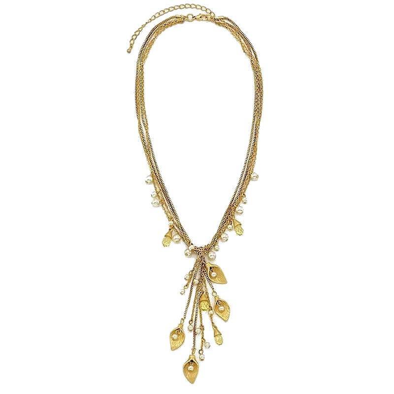 Leaf Drop with Crystals Beaded Necklace