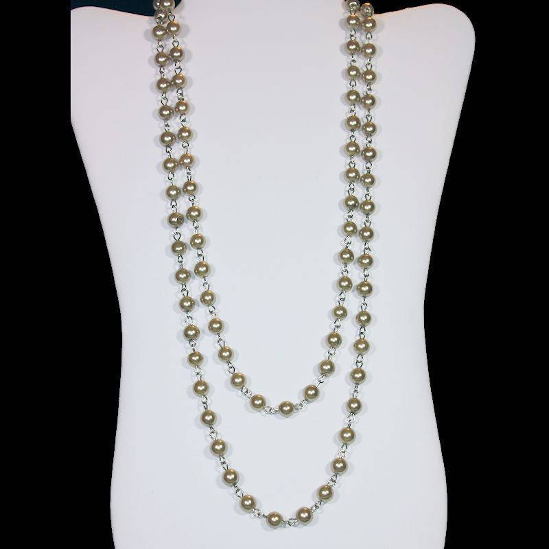 Champagne Extra Long Glass Beaded Necklace